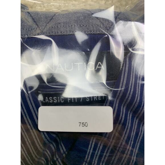 Nautica Mens Short Sleeve Shirt Small Blue White Stripes Classic Fit Stretch 750 - Picture 8 of 8